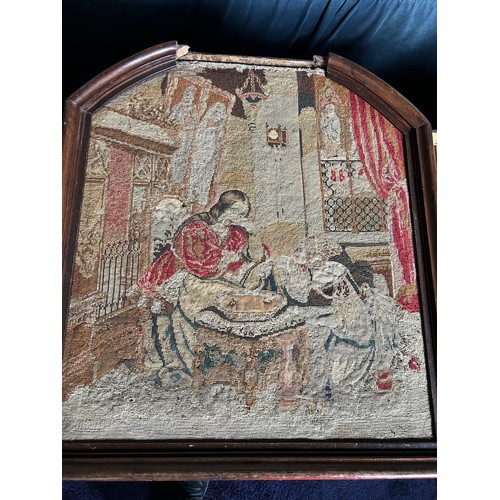 82 - AN 18TH CENTURY SAMPLER ALONG WITH A 19TH CENTURY NEEDLEPOINT PANEL, 

Sampler 34cm x 26cm, mounted ... 