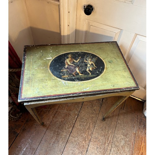 86 - AN 18TH CENTURY SHERATON DESIGN NEOCLASSICAL HAND PAINTED DRESSING TABLE, 

Raised on four tapering ... 