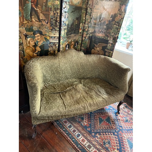 87 - AN EARLY 20TH CENTURY TWO SEATER SOFA UPHOLSTERED IN CASA PUPO FOLIATE DESIGN FABRIC, 

130cm x 85cm... 