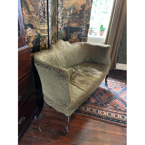 87 - AN EARLY 20TH CENTURY TWO SEATER SOFA UPHOLSTERED IN CASA PUPO FOLIATE DESIGN FABRIC, 

130cm x 85cm... 