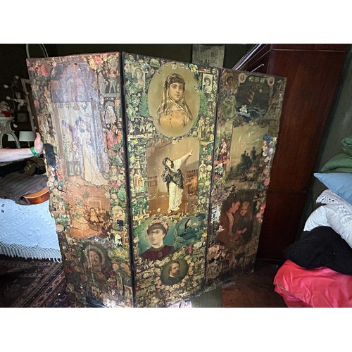 88 - AN ANTIQUE DECOUPAGE THREE FOLD SCREEN, 

Each panel 184cm x 60cm