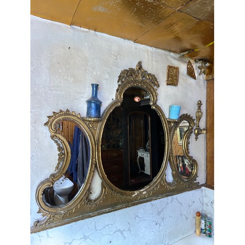 94 - A LARGE 19TH CENTURY GILT WOOD OVERMANTLE MIRROR, 

140cm x 106cm