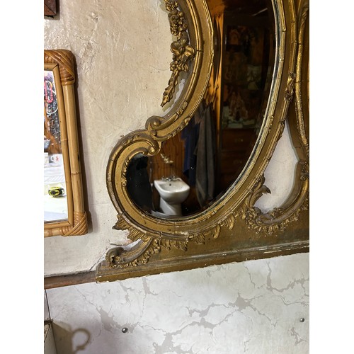 94 - A LARGE 19TH CENTURY GILT WOOD OVERMANTLE MIRROR, 

140cm x 106cm