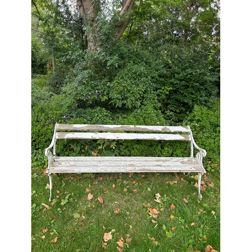 111 - A LARGE ANTIQUE WHITE GARDEN BENCH, 

192cm x 72cm x 72cm