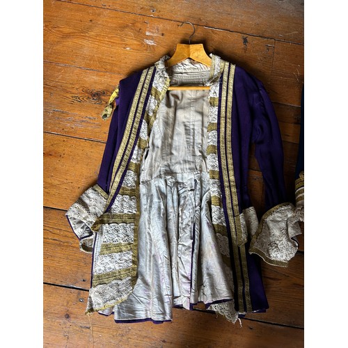 113 - THREE ANTIQUE JACKETS, PROBABLY VICTORIAN OR EDWARDIAN COSTUME FOR THEATRE PRODUCTIONS, 

One navy b... 