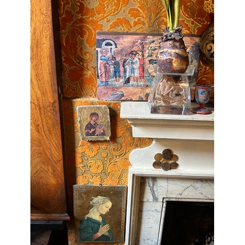 14 - A LARGE COLLECTION OF ANN BROADBENT DECOUPAGE AND PRINTED ICONS, PICTURES, SOME IN ANTIQUE FRAMES (2... 