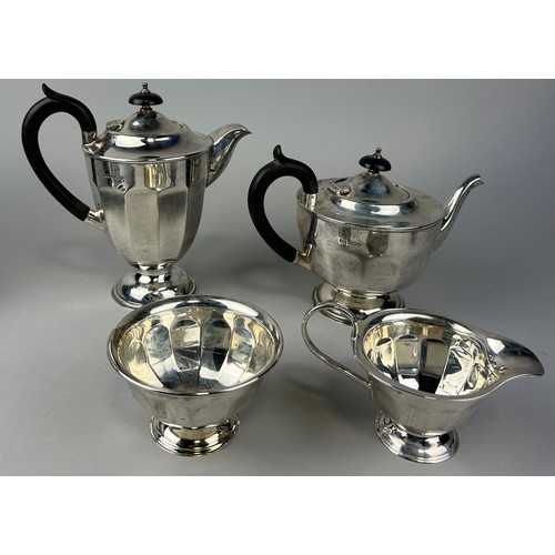 119 - A SILVER TEA SET BY EDWARD VINERS FOR VINERS COMPRISING A TEA POT, COFFEE POT, MILK PAIL AND SUGAR B... 