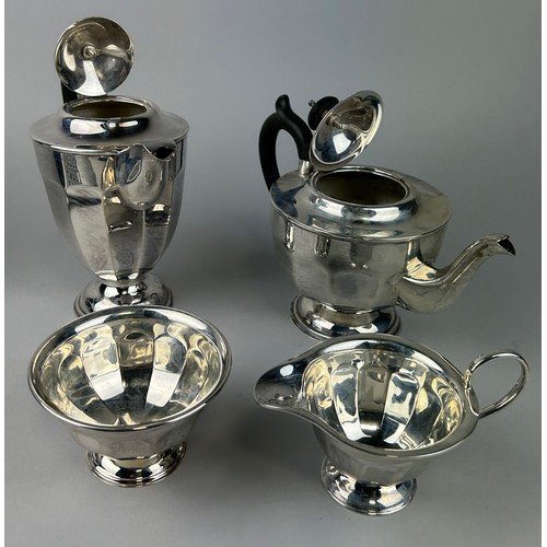 119 - A SILVER TEA SET BY EDWARD VINERS FOR VINERS COMPRISING A TEA POT, COFFEE POT, MILK PAIL AND SUGAR B... 