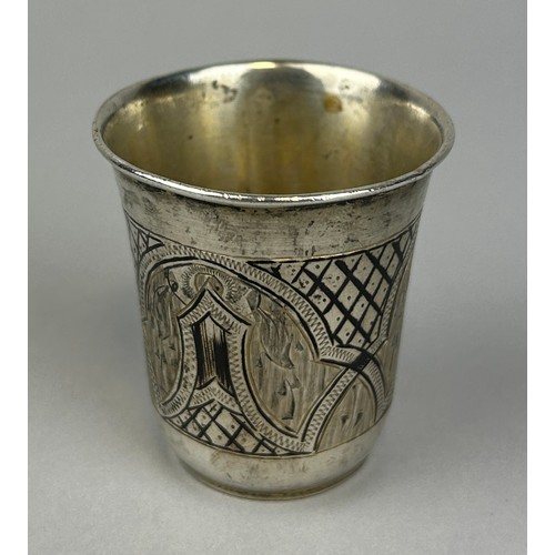 115 - A RUSSIAN SILVER NIELO SHOT GLASS, 

Weight: 38gms