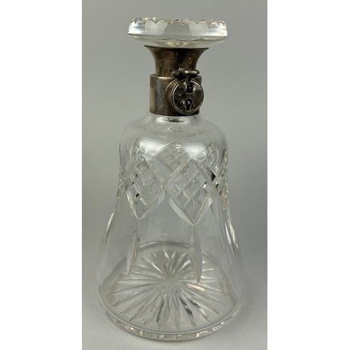 116 - A SILVER COLLARED LOCKING DECANTER, 

No key. 

21cm H