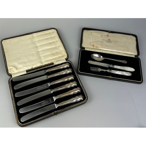 117 - A MATCHED SILVER CHRISTENING SET WITH SILVER HANDLED SHEFFIELD KNIVES,