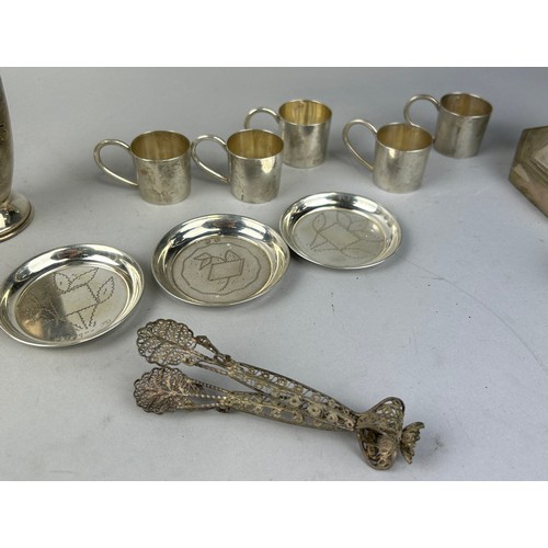 139 - A COLLECTION OF JUDAICA INTEREST SILVER WARE TO INCLUDE A LARGE MENORA MARKED 800, 

Menora (af) hei... 