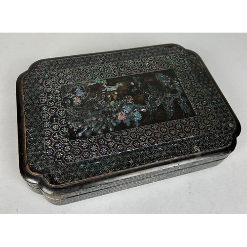 291 - A CHINESE MOTHER OF PEARL AND LACQUERED BOX, 

27cm x 18cm x 5cm