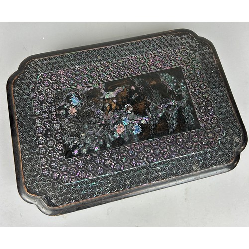 291 - A CHINESE MOTHER OF PEARL AND LACQUERED BOX, 

27cm x 18cm x 5cm