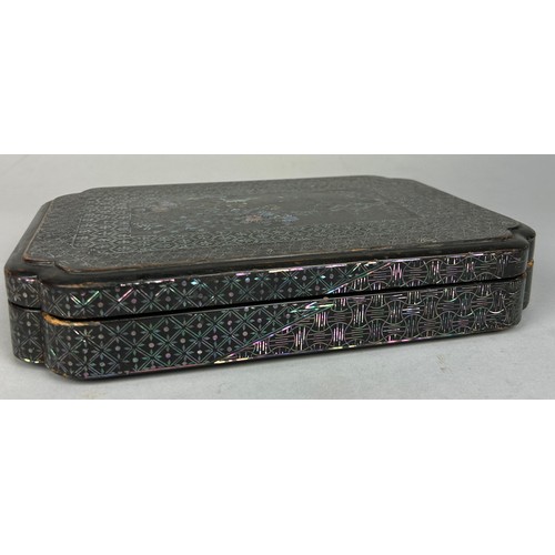 291 - A CHINESE MOTHER OF PEARL AND LACQUERED BOX, 

27cm x 18cm x 5cm
