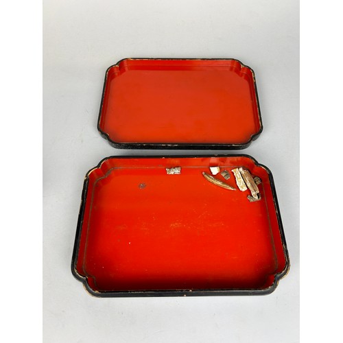 291 - A CHINESE MOTHER OF PEARL AND LACQUERED BOX, 

27cm x 18cm x 5cm