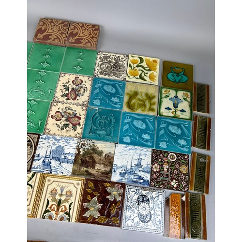 821 - A LARGE COLLECTION OF GLAZED TILES, MANY OF WHICH MARKED MINTONS TO VERSO, 

Average 15cm x 15cm 

S... 