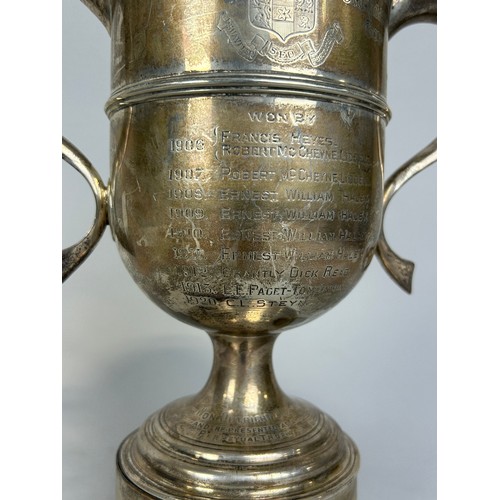 154 - 'THE LADY BUSK CHALLENGE CUP': A SILVER TROPHY CUP FROM UNIVERSITY OF LONDON, 

Inscribed with stude... 