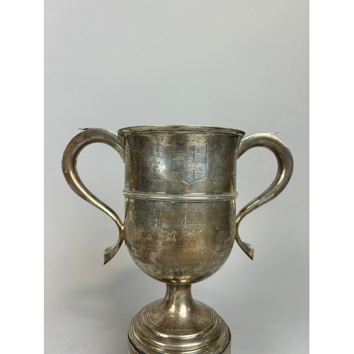 154 - 'THE LADY BUSK CHALLENGE CUP': A SILVER TROPHY CUP FROM UNIVERSITY OF LONDON, 

Inscribed with stude... 