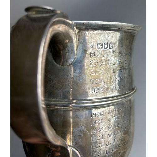 154 - 'THE LADY BUSK CHALLENGE CUP': A SILVER TROPHY CUP FROM UNIVERSITY OF LONDON, 

Inscribed with stude... 