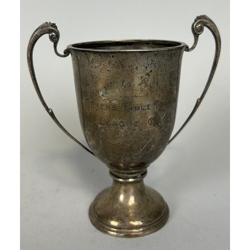 157 - WOMEN'S SPORT INTEREST: A SILVER TROPHY FROM U.L.A.U FOR THE 'WOMENS TABLE TENNIS LEAGUE CUP', 

Ins... 