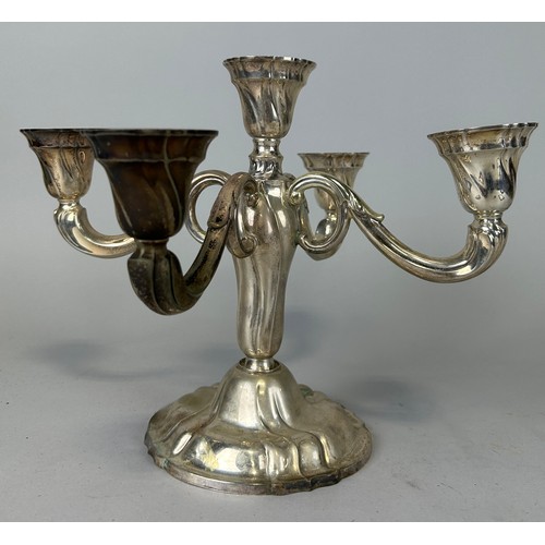 146 - A SILVER FOUR ARM CANDELABRA, 

Marked 830. 

Weighted. 

Weight 1102gms