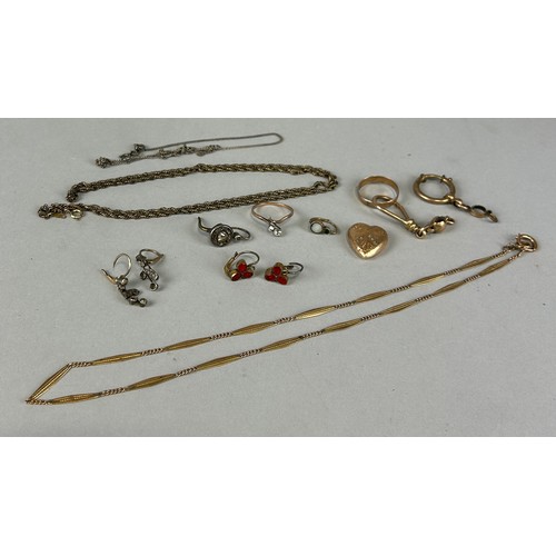 203 - A COLLECTION OF MOSTLY ANTIQUE GOLD JEWELLERY TO INCLUDE A SINGLE EARRING WITH CENTRE PINK OR YELLOW... 