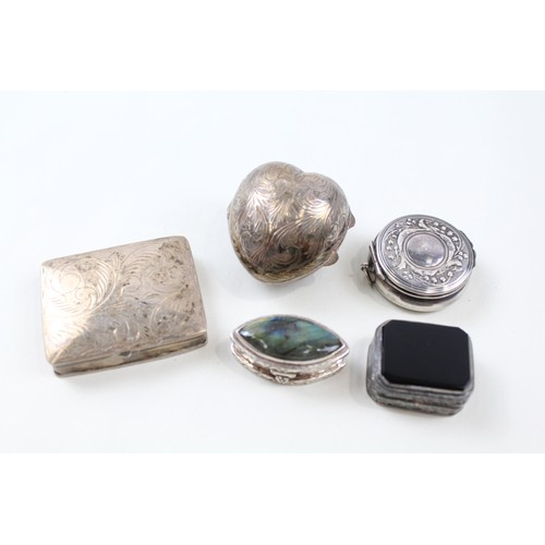 177 - FIVE 800, 900 AND 925 STERLING SILVER PILL OR TRINKET BOXES,