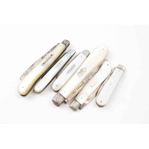 170 - SIX 925 STERLING SILVER AND MOTHER OF PEARL FRUIT KNIVES,