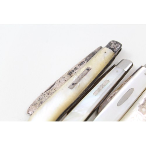 170 - SIX 925 STERLING SILVER AND MOTHER OF PEARL FRUIT KNIVES,