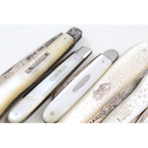 170 - SIX 925 STERLING SILVER AND MOTHER OF PEARL FRUIT KNIVES,