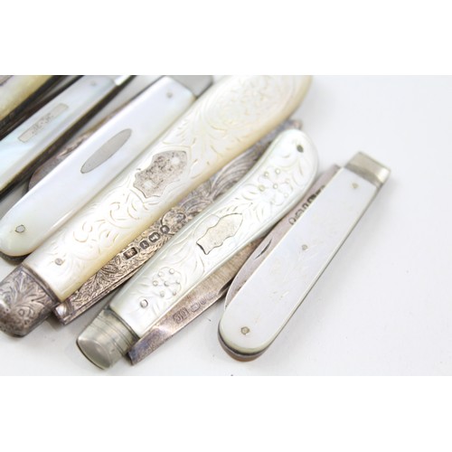 170 - SIX 925 STERLING SILVER AND MOTHER OF PEARL FRUIT KNIVES,