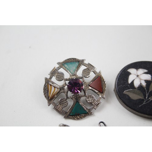 195 - A COLLECTION OF SILVER ANTIQUE JEWELLERY INCLUDING PIETRA DURA,

Weight: 27gms