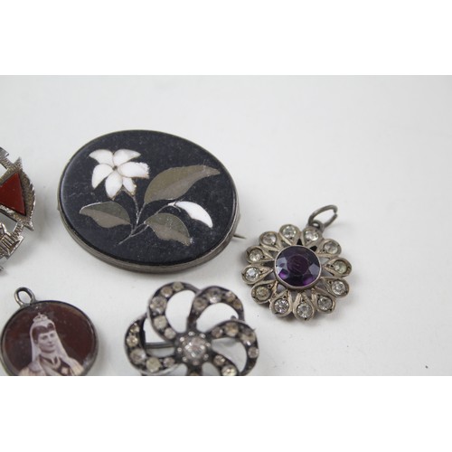 195 - A COLLECTION OF SILVER ANTIQUE JEWELLERY INCLUDING PIETRA DURA,

Weight: 27gms