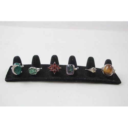 202 - A COLLECTION OF SILVER GEMSTONE RINGS INCLUDING RUTILATED QUARTZ, 

Weight: 35gms