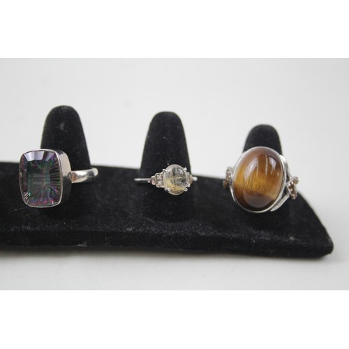 202 - A COLLECTION OF SILVER GEMSTONE RINGS INCLUDING RUTILATED QUARTZ, 

Weight: 35gms