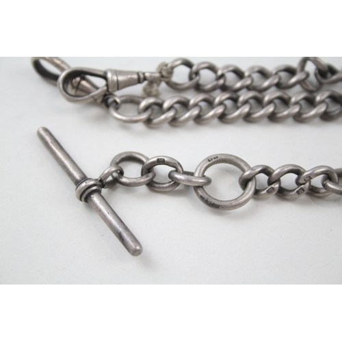 193 - A SILVER ANTIQUE WATCH CHAIN WITH DOUBLE ALBERT CLIPS,

Weight: 60gms