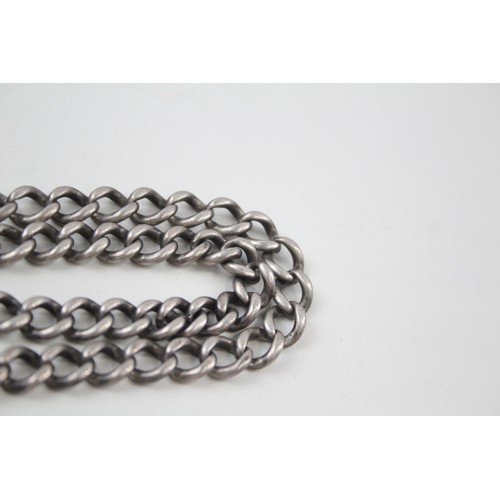 193 - A SILVER ANTIQUE WATCH CHAIN WITH DOUBLE ALBERT CLIPS,

Weight: 60gms