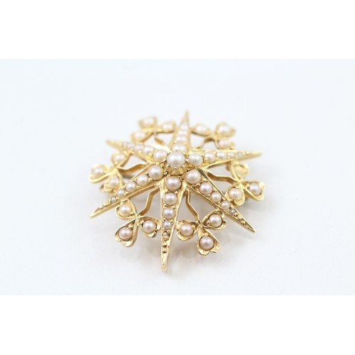 246 - AN 18CT GOLD ANTIQUE VICTORIAN SEED PEARL STARBURST BROOCH WITH BASE METAL PIN, 

Weight: 4.9gms