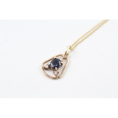 247 - AN 18CT GOLD DIAMOND AND SAPPHIRE OPENWORK PENDANT NECKLACE, 

Weight: 1.6gms