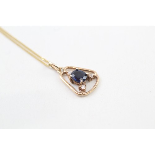 247 - AN 18CT GOLD DIAMOND AND SAPPHIRE OPENWORK PENDANT NECKLACE, 

Weight: 1.6gms