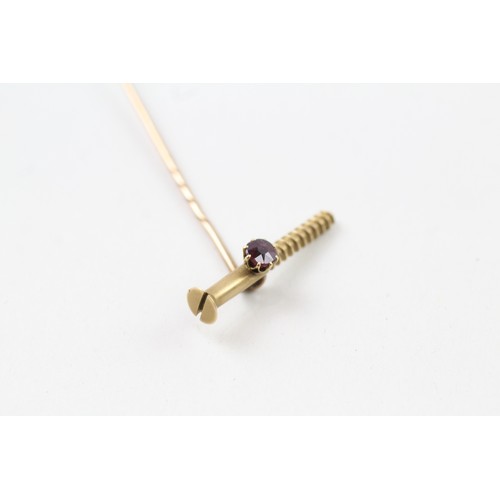 287 - AN 18CT GOLD RUBY SCREW HEAD STICK PIN WITH 15CT GOLD PIN, 

Weight: 3.0gms