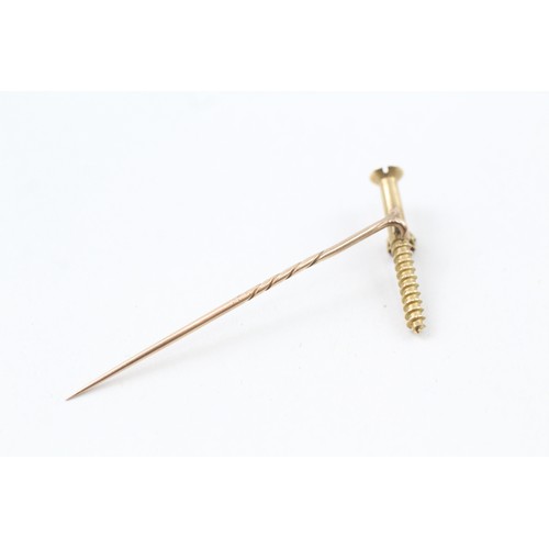 287 - AN 18CT GOLD RUBY SCREW HEAD STICK PIN WITH 15CT GOLD PIN, 

Weight: 3.0gms