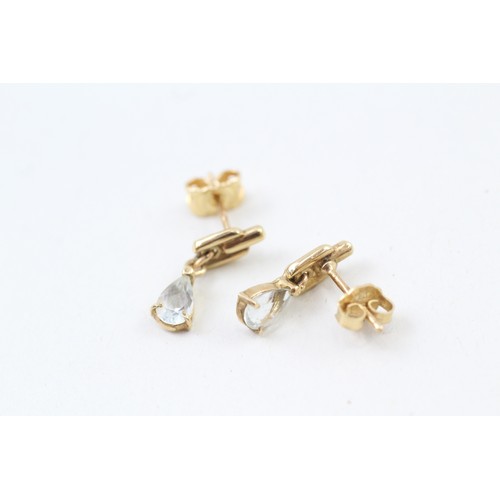 273 - A PAIR OF 18CT GOLD AQUAMARINE DROP EARRINGS, 

Weight: 2.4gms