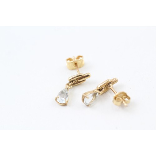 273 - A PAIR OF 18CT GOLD AQUAMARINE DROP EARRINGS, 

Weight: 2.4gms