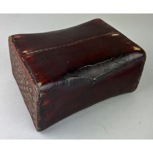 290 - A JAPANESE RED CINNABAR LACQUERED PILLOW, 

18cm x 13cm x 8cm