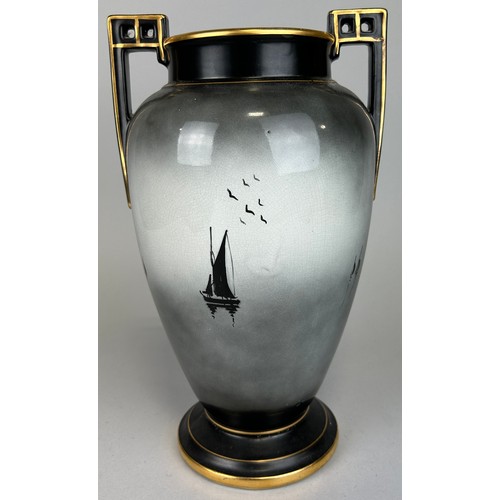 816 - A LARGE CHINOISERIE TWIN HANDLED VASE, 

Marked to verso 'Made in England'. 

35cm x 20cm