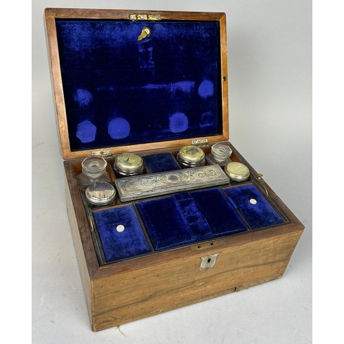 766 - A 19TH CENTURY SILVER PLATE AND GLASS VANITY SET IN CASE,

Case 30cm x 22cm x 17cm