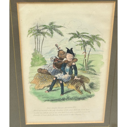 794 - TWO HAND COLOURED PRINTS TO INCLUDE 'PETER SIMPLES FOREIGN ADVENTURE' AND 'HOTTENTOTS TRYING A CRIMI... 