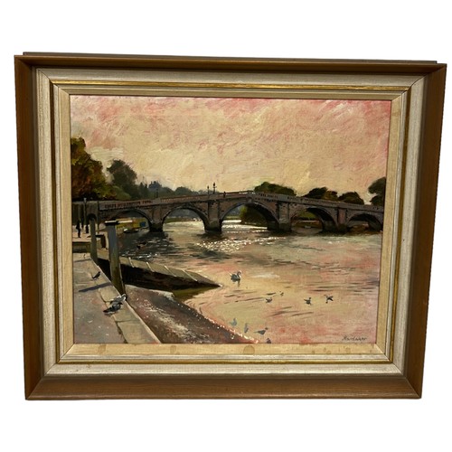 417 - CHARLES HARDAKER (BRITISH B.1934): AN OIL PAINTING ON CANVAS DEPICTING RICHMOND BRIDGE, MORNING,

59... 